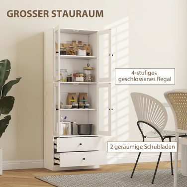 Шафа-кухонна з висувними ящиками та скляними дверцятами, з меламіновою поверхнею, білого кольору