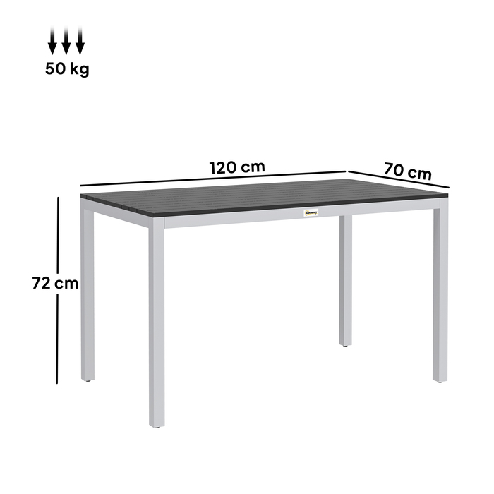 Outsunny Garden Table Алюміній 120x70 см Стійкий до погодних умов балконний стіл з ефектом дерева, Нековзний фуршетний стіл Кемпінговий стіл на 4-6 осіб Стіл для патіо Обідній стіл на відкритому повітрі для саду, балкон чорний