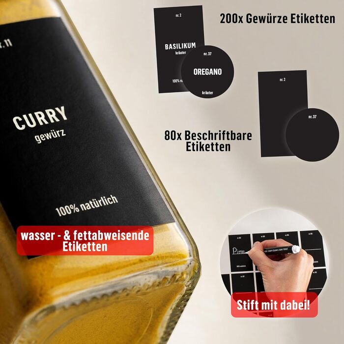 Набір скляних баночок для спецій Deco haus® 36 шт. з етикетками та дозаторами