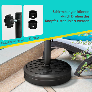 Стійка для парасольки з бетону, 18 кг. Кругла підставка для парасольки, сумісна з діаметром стержня 32/38/48 мм, чорного кольору.