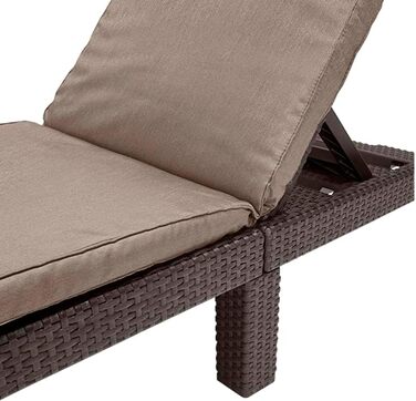 Шезлонг Allibert Daytona Deluxe для саду, тераси та балкону з регульованою спинкою, з подушкою, пластиковий, з імітацією ротангу, 195x65x25,5 см (Коричневий)