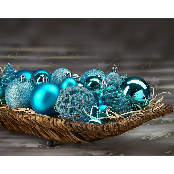 Набір різдвяних дрібничок BRUBAKER з 101 предмета, прикрашений ялинковими прикрасами з мережива дерева (синій)