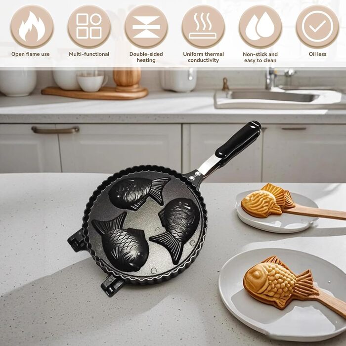 Вафельниця для випікання у формі риби, антипригарне покриття, алюміній, 42x19.5x14 см