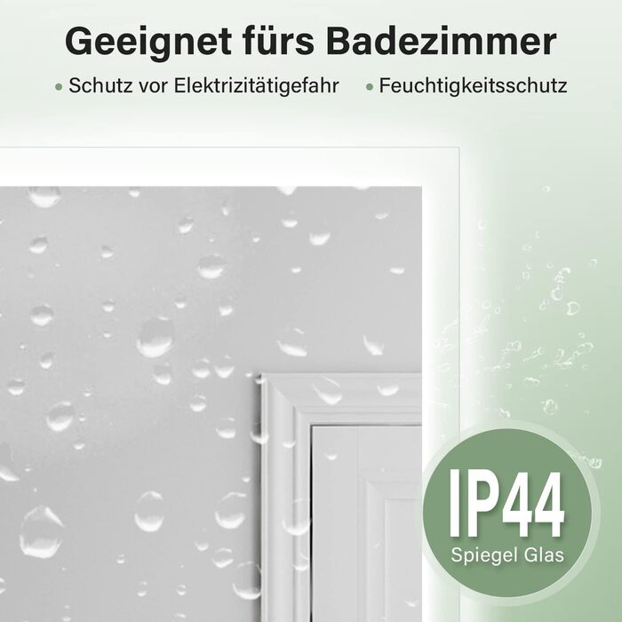 Дзеркало для ванної кімнати Badspiegel 80x60 з підсвічуванням, протизапітнінням LED, 3 колірні температури, IP44, тип C, 60L x 80B см