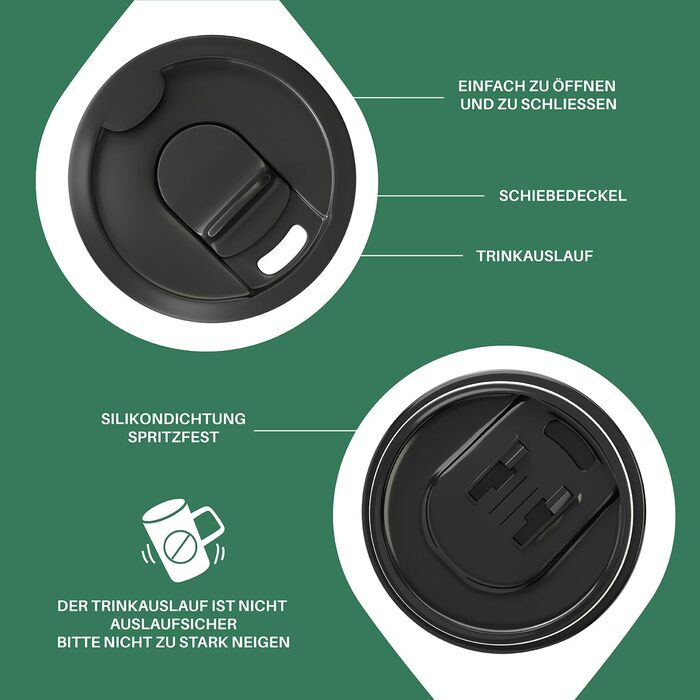 Кружка для кави та чаю Ideus® 470 мл (16 oz) з подвійними стінками, з нержавіючої сталі, з нековзним ручним тримачем та кришкою-відкидним модулем, великий об'єм (Червоний Зебра) (Зелений Зебра)