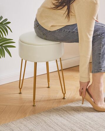 Пуф з м'якою оббивкою та місцем для зберігання IBUYKE, білий, з металевими ніжками, знімний чохол