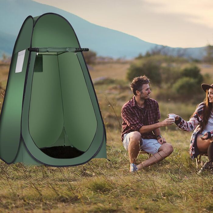 Намет для душу HOMASIS Pop up, 120x120x190 см, зелений - портативний, з кишенькою, для кемпінгу та відпочинку на природі
