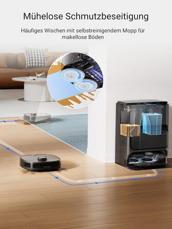 Робот-пилосос EUREKA J12 Ultra з функцією миття підлоги (самостійне очищення, миття та сушка), потужність всмоктування 5000Pa, обертова функція миття, Dual-LiDAR навігація, 3D уникнення перешкод, білий (чорний)