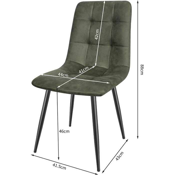 LEWE Комплект обідніх стільців для кухні та вітальні, зелені. Сучасні стільці з металевими ніжками та м'яким сидінням з технічної тканини (2 шт.)