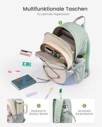 Шкільний рюкзак LOVEVOOK для підлітків, дівчаток, 5 клас, з нагрудною стрічкою, легкий, 15.6 дюймів (зелено-біло-блакитний)