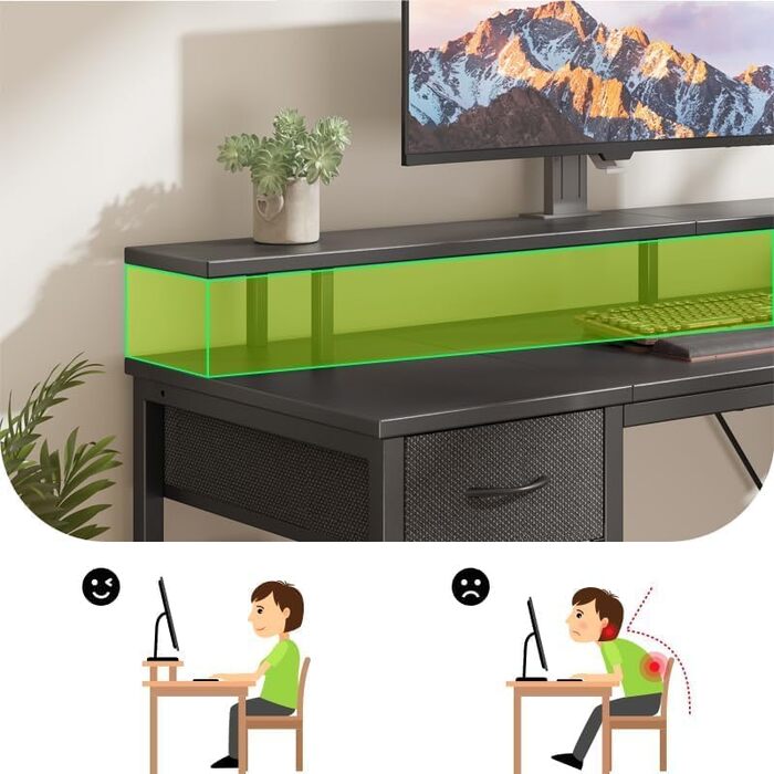 Ігровий стіл Seventable з LED, розетками та USB портами, чорний 120x47x88 см