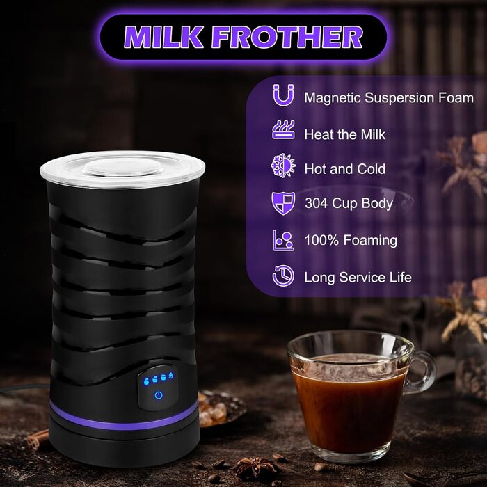 Електричний піноутворювач молока 4-в-1, для гарячого та холодного молока, автоматичне вимкнення