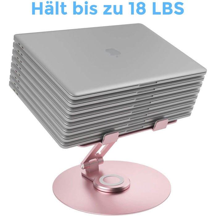 Підставка для ноутбука з регулюванням висоти та поворотним основанням, алюмінієва, для столу (Рожева)