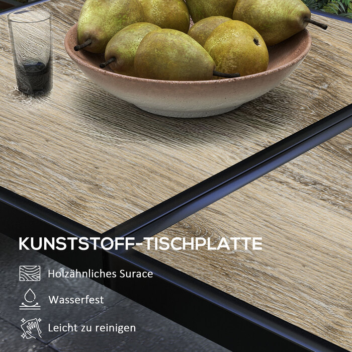 Зовнішній стіл для 6 осіб, з імітацією дерева, металевий каркас, стійкий до погодних умов, 145 x 85 x 72 см, сірий