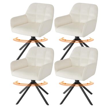 Набір з 4-х м'яких крісел Sweetcrispy для вітальні, кухні та робочого кабінету, з м'якою оббивкою з велюру, поворотні, з металевими ніжками, до 120 кг, зелені (бежеві)