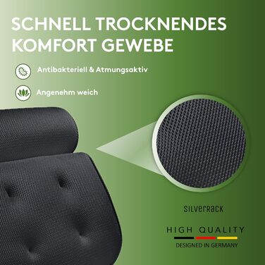 Підголовник для ванни SilverRack MEDIUM-WEICH [Темно-Сірий 4D] з присосками - ергономічна подушка для ванни