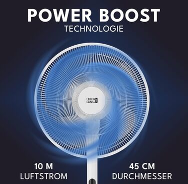Підлоговий вентилятор LEBENLANG з пультом керування, LED-дисплеєм, 5 режимів, енергозбереження, осциляція, тиха робота, таймер, 60W, чорний