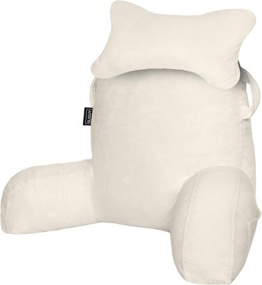 Лежак для читання в ліжко/крісло, подушка для спини з кишенями, для дорослих, для відпочинку, читання, перегляду телевізора, ігор (Бежевий)