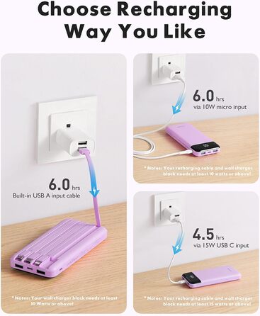 МАг, USB C, 4 кабелі, LED-дисплей, 6 виходів, сумісний з iPhone/Huawei/Samsung, 10000