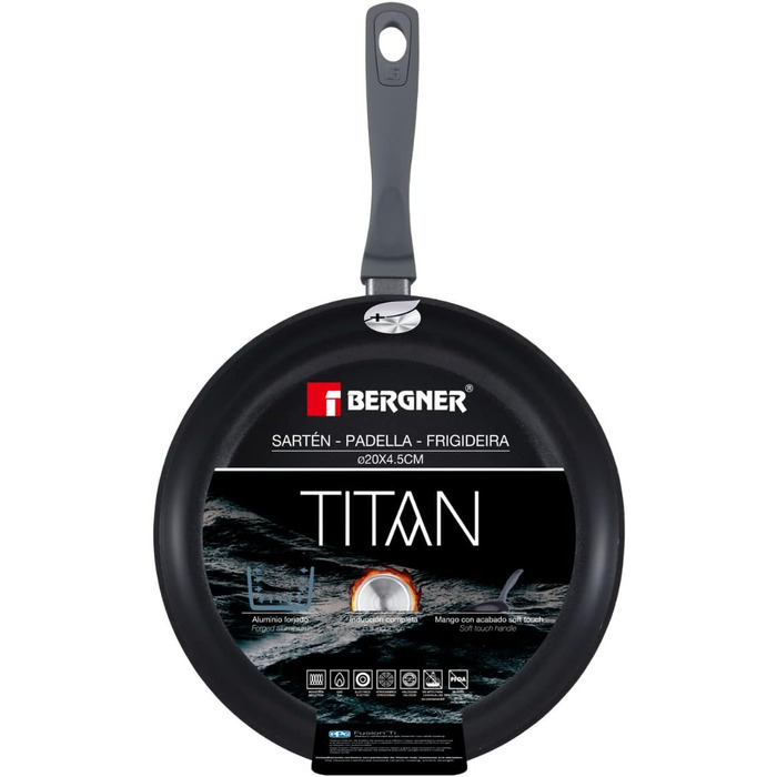 Сковорода Bergner Titan, алюмінієва, чорна, 20х4,5 см (60 символів)