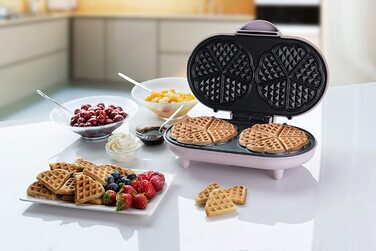 Вафлі Bestron Double Waffle Iron Heart, Антипригарні, Підвісний кошик, Ідеально підходить для урочистостей, Рожевий