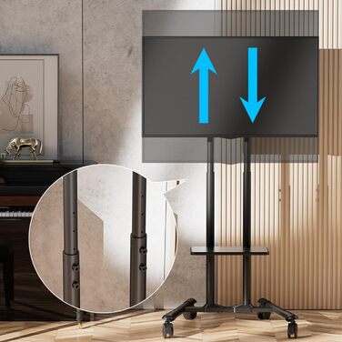 Підставка для телевізора ETHU з колесами, мобільна, для телевізорів 32-85 дюймів (LCD/LED/Plasma), до 60 кг, регульована по висоті, з підставкою для ноутбука, VESA 600x400 мм, горіх