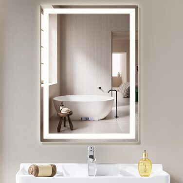 Дзеркало для ванної кімнати Mursche з підсвічуванням LED, 50x70 см, IP44, сенсорний вимикач, годинник, антизапар, регулювання яскравості 3000K-6500K