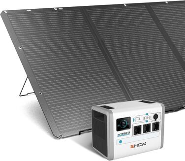 EHOM Портативна електростанція EP1650, 1024Wh, сонячний генератор LiFePO4, 3 * 1650W (пікова 2700W), 2 * 100W USB-C, сонячна зарядка 400W, тиха, резервне живлення для дому, подорожей, кемпінгу та саду (Ep1650+es400)