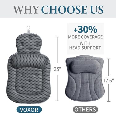 Подушка для ванни на голову та шию з 3D-сітки, 54 присоски, сіра, потовщена - для комфортного релаксу