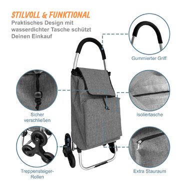 Relaxdays - Колісний візок для покупок зі сходами, об'єм 45 л