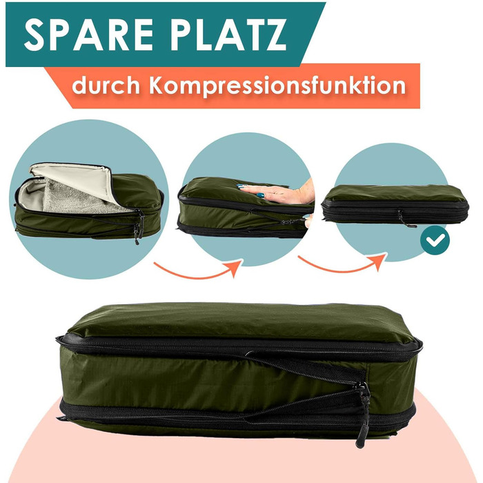 Набір компресійних органайзерів для одягу в сумку та валізу, 6 предметів, оливковий
