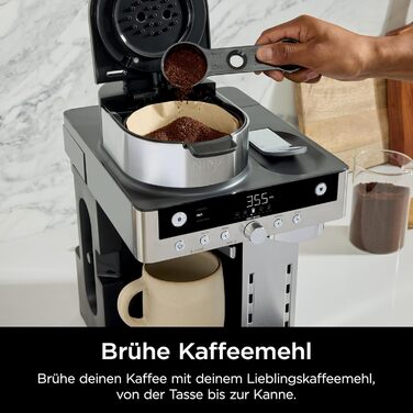 Кавомашина Ninja Prestige 2-в-1 для фільтр-кави та капсул з вбудованим капучинатором, для лате, айс-кави та флет вайт, чорна CFN802EU