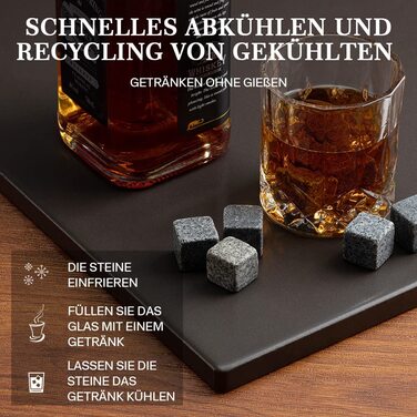 Подарунковий набір віскі 8 гранітних каменів, 2 келихи - багаторазові кубики льоду, подарунок для чоловіків/друзів