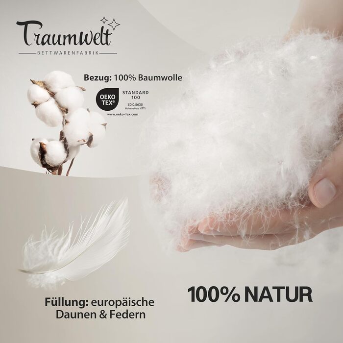 Німецька пухова ковдра 135x200 см: 90% пух, 10% перо, для всіх сезонів, гіпоалергенна, сертифікат Öko-Tex 100, Downpass