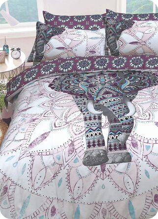 Набір підковдр Sleepdown Elephant Mandala, легкий догляд, антиалергічний, королівського розміру, фіолетовий