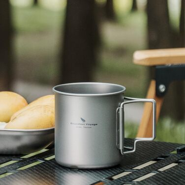 iBasingo Titan Becher - туристичний посуд, термокружка, чашка для кемпінгу з кришкою та складним ручками, 200-750 мл (Ti3024d-420ml)