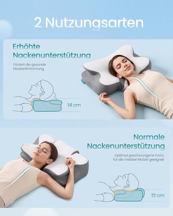 Ергономічна подушка SONGMICS з ефектом пам'яті (Memory Foam), регульована за висотою, для сну на боці, спині та животі, біло-сіра TBP051GZ02