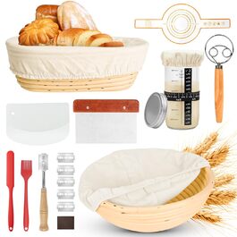 Набір для приготування закваски (12 шт.), 23,5см & 25,4см: корзини для бродіння, скляна тара для закваски, лопатки та мішалки для тіста. Ідеально для початківців