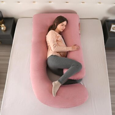 Подушка для вагітних GKXLH - J-подібна подушка для сну та підтримки спини, живота та стегон. Знімне покриття, прохолодне рожеве.