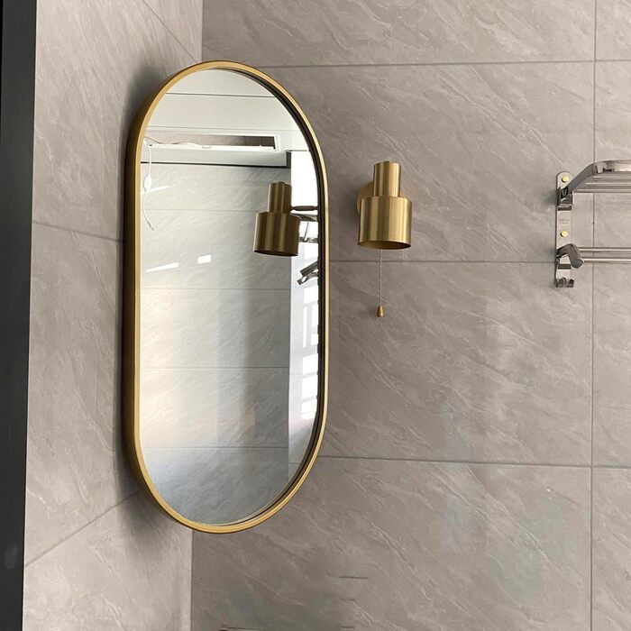 Дзеркало для ванної кімнати Eckspiegel, поворотне, овальне, з металевим каркасом, 35x60 см, 40x80 см, 50x80 см, HD, захищене від вибуху, для ванної кімнати, роздягальні (розміри:колір) (50X80CM, Gold)