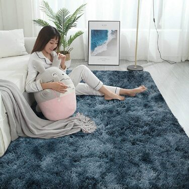 Розкішний волохатий м'який килим Aujelly, квадратний домашній пухнастий нековзний килим, сучасний домашній декор для вітальні, спальні, дитячої, вітальні, сірий (230x300 см, синій кольори мрії)