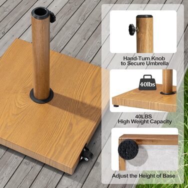 Підставка для парасольки на терасу, 18,1 кг, міцна квадратна підставка з бетону, ринкова підставка з текового дерева (з колесами)