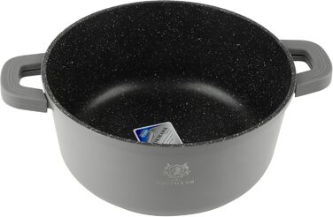 Каструля з антипригарним покриттям 10 літрів, діаметр 28 см, з кришкою, з алюмінієвого лиття, для всіх типів плит (в т.ч. індукційних), сіра. Ідеально для супу, тушкування та приготування великих порцій.