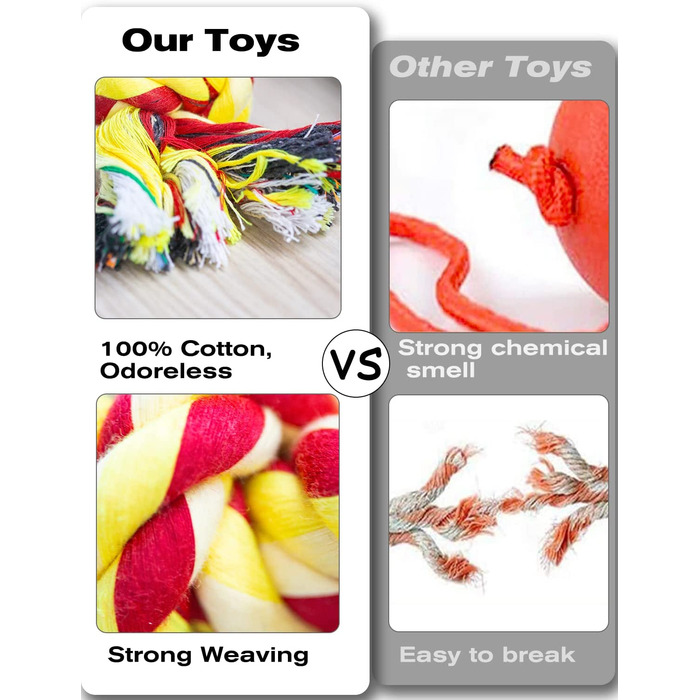 Іграшки для жування собак Decyam для кусання-іграшки з бавовняної мотузки для маленьких собак, інтерактивні іграшки для собак від нудьги, пищать іграшки для здоров'я зубів і зняття стресу, 10 упаковок