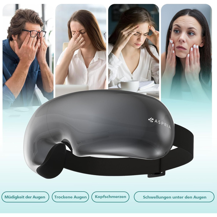 Масажер для очей Aspria® Eyecloud Vision з підігрівом та Bluetooth, видимий дизайн, масаж повітрям, розслаблення очей для втомлених/сухих очей, подарунок для жінок, чоловіків, друзів та сім'ї