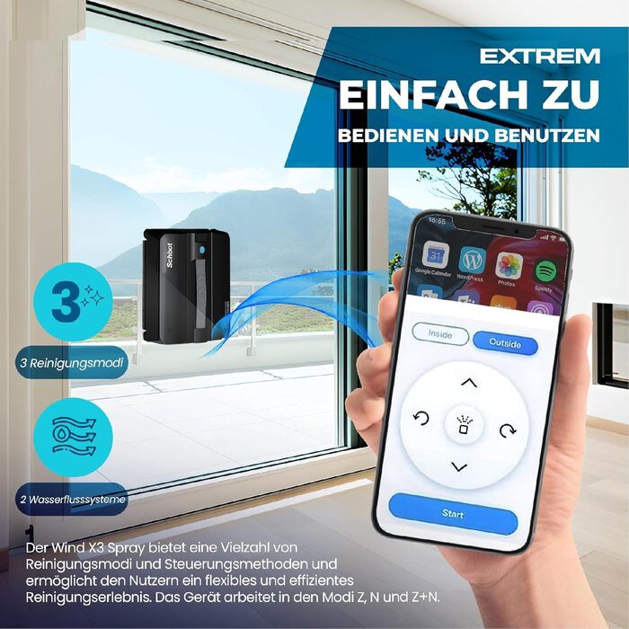 Робот для миття вікон Wind X3 2026 - Інтелектуальний робот-прибиральник для вікон з функцією розпилення, для внутрішнього та зовнішнього використання, підходить для скляних поверхонь з або без рами