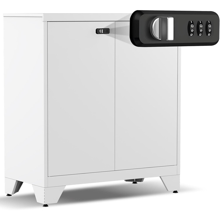 Металевий шафа-сейф для документів, 90x80x40 см, білий. Шафа для офісу, гаража, під інструменти, з комбінаційним замком, регульовані полиці