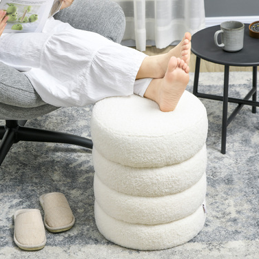 HOMCOM Ottoman Footstool Кругла тумба для ніг з подушкою сидіння для вітальні Спальні Кремовий білий Ø40 x 45 см