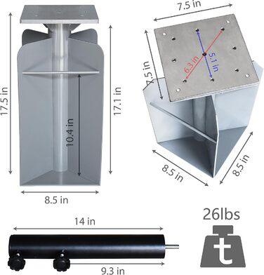 Підставка для парасольки EliteShade, сталева, до 63,5 кг, для ринку, тераси, вулиці, міцна, з мішком для піску (пісок не входить до комплекту), червоно-коричнева