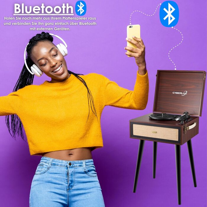 Ретро вініловий програвач із підставкою, Bluetooth, FM-радіо, USB, динамік Full Range, AUX, MicroSD, портативний програвач платівок у валізі на ніжках